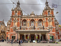 Beautiful Old Building with Trolly lines Overhead
